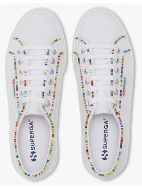 SUPERGA 2740 White-Multicolor Beads Canvas Sneakers | Size 39.5/ 8.5